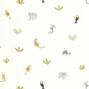 200777474 Casadeco Once Upon A Time 2 Companions Of The Jungle - Dit behang is licht en speels met zachte groene bladeren