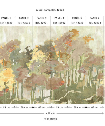 42928 Hooked on Walls Milano Parco Murals - Dit behang is een zachte combinatie van groen