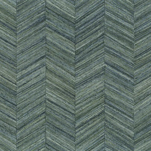 75371426 Casamance Nature Sur Mesure Ocotea - Dit behang is een subtiele mix van turquoise en blauw met accenten van donkergroen en grijs