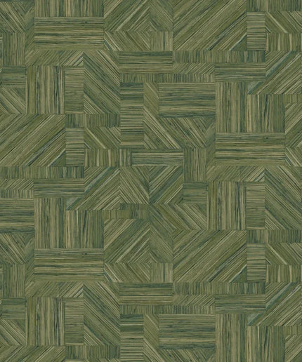 76892140 Casamance Nature Sur Mesure Imbrication - Dit behang is een combinatie van verschillende tinten groen en olijfgroen met subtiele accenten van beige en grijs