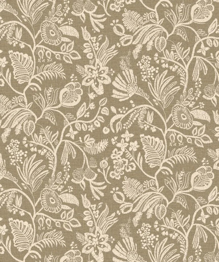 76960916 Casamance Broderies Pastel - Dit behang is een subtiele combinatie van warm bruin en zacht beige met een natuurlijk tintje groen