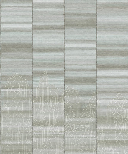 DGTRA8022-300 Masureel Traces Iwa Paneel B - Dit behang is een subtiele mix van verschillende grijstinten met lichte beige accenten en verfijnde witte lijndetails.