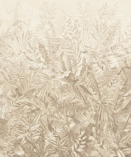 350704 Eijffinger Riviera Maison Linen Leaves Mural Sage - Dit behang is uitgevoerd in zachte tinten beige