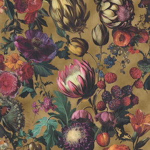351234 Eijffinger Magnifique Flourish - Dit behang is een rijk bloemmotief met een warme okerbruine achtergrond