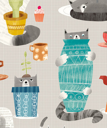WGU50112W Dutch Wallcoverings When i grow up Kitten Kaboodle - Dit behang is speels en warm met een combinatie van grijs