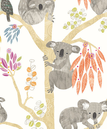WGU50126W Dutch Wallcoverings When i grow up Kooka Koala - Dit behang is licht en vrolijk met zachte beige takken en accenten van oranje