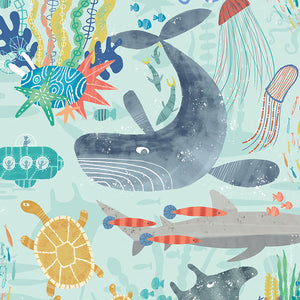 WGU50131W Dutch Wallcoverings When i grow up Beneath The Waves - Dit behang is speels en fris met een combinatie van turquoise