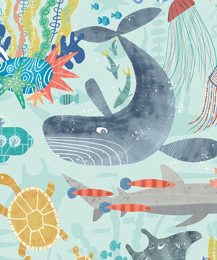 WGU50131W Dutch Wallcoverings When i grow up Beneath The Waves - Dit behang is speels en fris met een combinatie van turquoise