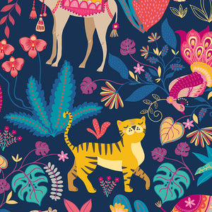 WGU50133W Dutch Wallcoverings When i grow up Samba Safari - Dit behang is kleurrijk en speels met een rijke combinatie van blauw