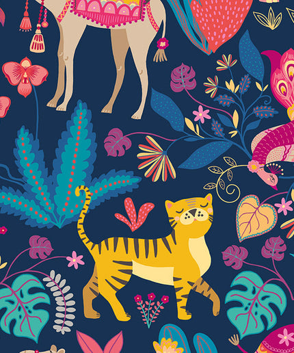 WGU50133W Dutch Wallcoverings When i grow up Samba Safari - Dit behang is kleurrijk en speels met een rijke combinatie van blauw