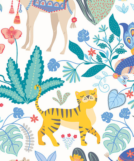 WGU50134W Dutch Wallcoverings When i grow up Samba Safari - Dit behang is vrolijk en levendig met een combinatie van turquoise