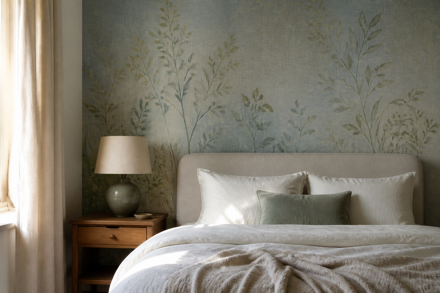 Slaapkamer met Hooked on Walls behang als accentwand