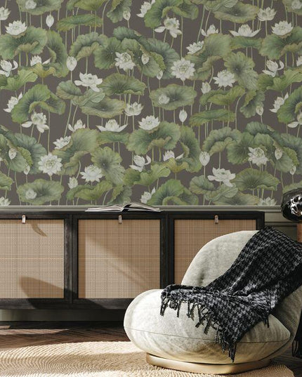 126-9033 Cole & Son Shinrin Yoku Lily Lotus White on Charcoal