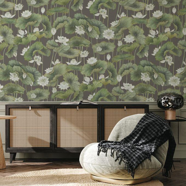 126-9033 Cole & Son Shinrin Yoku Lily Lotus White on Charcoal