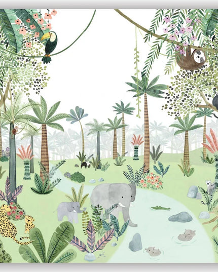 200697508 Casadeco Once Upon A Time 2 In The Heart Of The Jungle - Dit behang is zachtgroen met natuurlijke tinten van bruin
