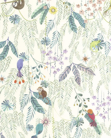 200757447 Casadeco Once Upon A Time 2 Tropical Forest - Dit behang is subtiel van kleur met zachte tinten groen