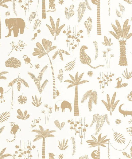 200762606 Casadeco Once Upon A Time 2 Poetic Jungle - Dit behang is uitgevoerd in zachte tinten beige en lichtbruin tegen een warme