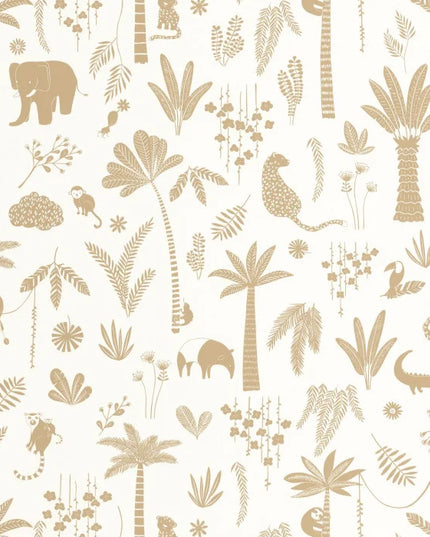 200762606 Casadeco Once Upon A Time 2 Poetic Jungle - Dit behang is uitgevoerd in zachte tinten beige en lichtbruin tegen een warme