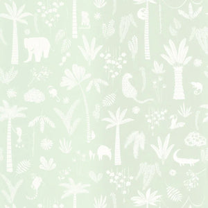 200766202 Casadeco Once Upon A Time 2 Poetic Jungle - Dit behang is zachtgroen met subtiele witte silhouetten
