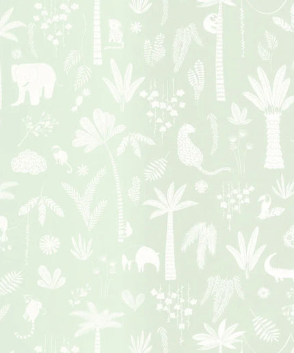 200766202 Casadeco Once Upon A Time 2 Poetic Jungle - Dit behang is zachtgroen met subtiele witte silhouetten