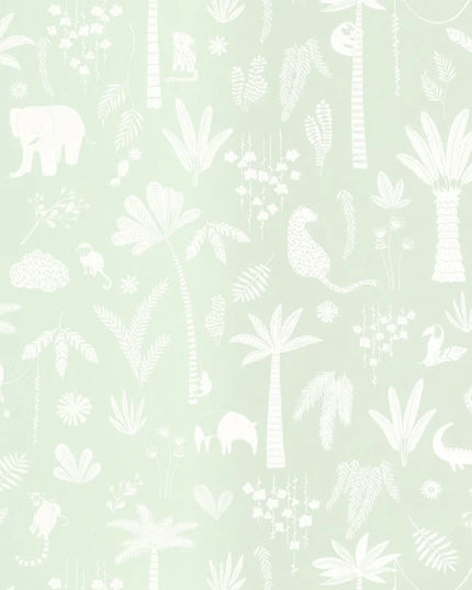 200766202 Casadeco Once Upon A Time 2 Poetic Jungle - Dit behang is zachtgroen met subtiele witte silhouetten