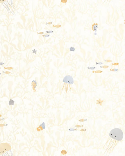 200811616 Casadeco Once Upon A Time 2 Companions Of The Sea - Dit behang is zacht en speels met een lichte achtergrond in beige