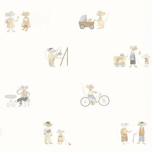 200871919 Casadeco Once Upon A Time 2 Neighbors Of The Village - Dit behang is zacht en licht met een rustige combinatie van beige