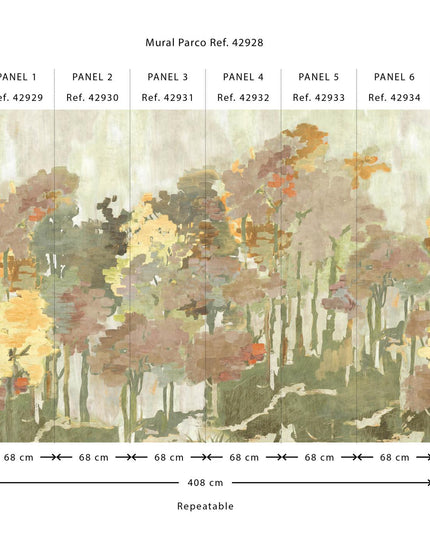 42928 Hooked on Walls Milano Parco Murals - Dit behang is een zachte combinatie van groen
