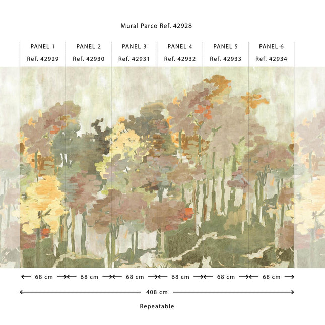42928 Hooked on Walls Milano Parco Murals - Dit behang is een zachte combinatie van groen