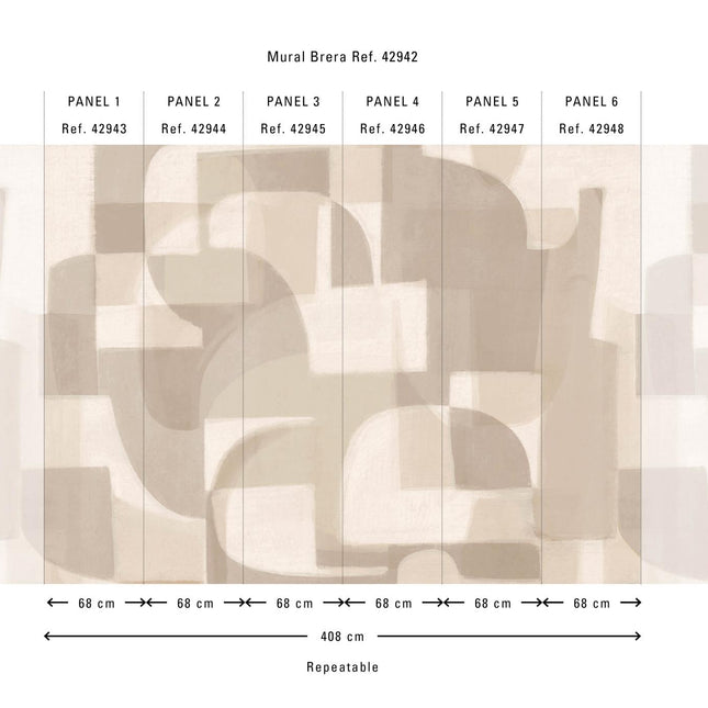 42942 Hooked on Walls Milano Brera Murals - Dit behang is een harmonieuze compositie van zachte beige