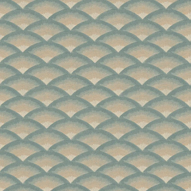 70091120 Casamance Legendes Nami - Dit behang is opgebouwd uit zachte turquoise tinten