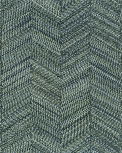 75371426 Casamance Nature Sur Mesure Ocotea - Dit behang is een subtiele mix van turquoise en blauw met accenten van donkergroen en grijs