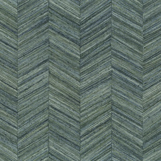 75371426 Casamance Nature Sur Mesure Ocotea - Dit behang is een subtiele mix van turquoise en blauw met accenten van donkergroen en grijs