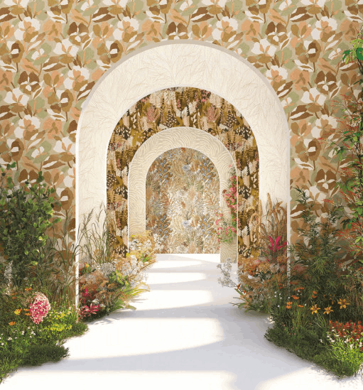 76570202 Casamance Jardin Félicia Erica Vert mousse/blush