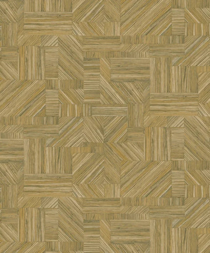 76891936 Casamance Nature Sur Mesure Imbrication - Dit behang is uitgevoerd in warme oker- en groentinten