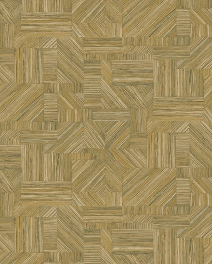 76891936 Casamance Nature Sur Mesure Imbrication - Dit behang is uitgevoerd in warme oker- en groentinten