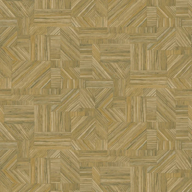 76891936 Casamance Nature Sur Mesure Imbrication - Dit behang is uitgevoerd in warme oker- en groentinten