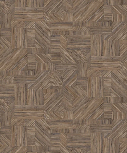 76892038 Casamance Nature Sur Mesure Imbrication - Dit behang is een mix van warme bruintinten met houtnerfpatronen in licht- en donkerbruin