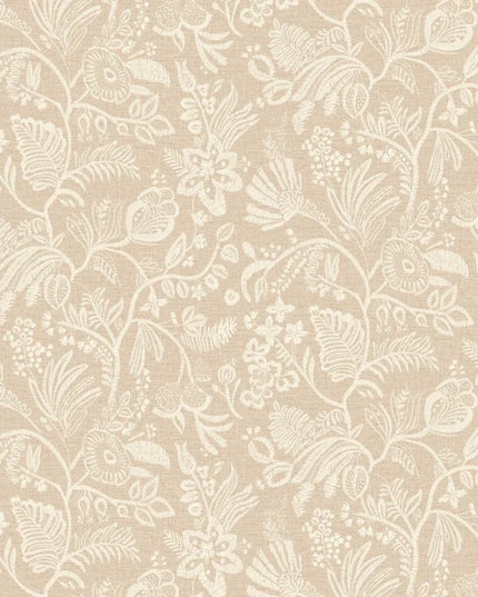 76960202 Casamance Broderies Pastel - Dit behang is subtiel en elegant met een taupe achtergrond en delicate crème- en beige bloemenpatronen.