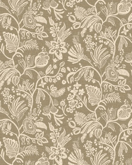 76960916 Casamance Broderies Pastel - Dit behang is een subtiele combinatie van warm bruin en zacht beige met een natuurlijk tintje groen