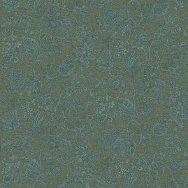 76961018 Casamance Broderies Pastel - Dit behang is een harmonieuze combinatie van mosgroen en blauwgroene tinten