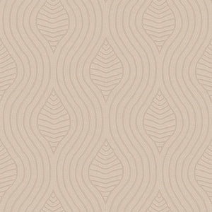 76993058 Casamance Broderies Brodelia - Dit behang is uitgevoerd in zachte taupe- en beige tinten met een subtiel patroon van golvende lijnen en bladmotieven.