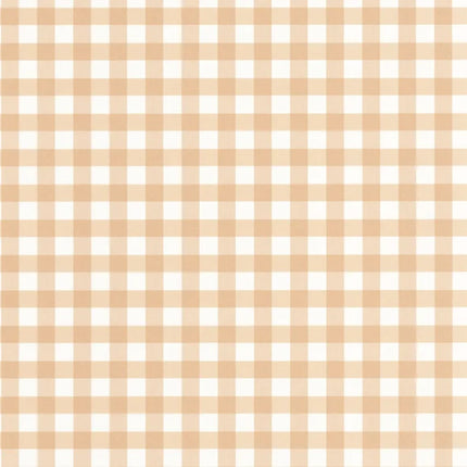 89261222 Casadeco Once Upon A Time 2 Vichy - Dit behang is uitgevoerd in een zacht beige-oranje geruit patroon op een witte achtergrond