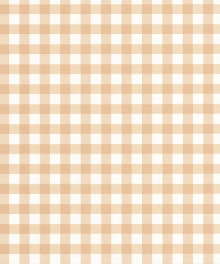 89261222 Casadeco Once Upon A Time 2 Vichy - Dit behang is uitgevoerd in een zacht beige-oranje geruit patroon op een witte achtergrond