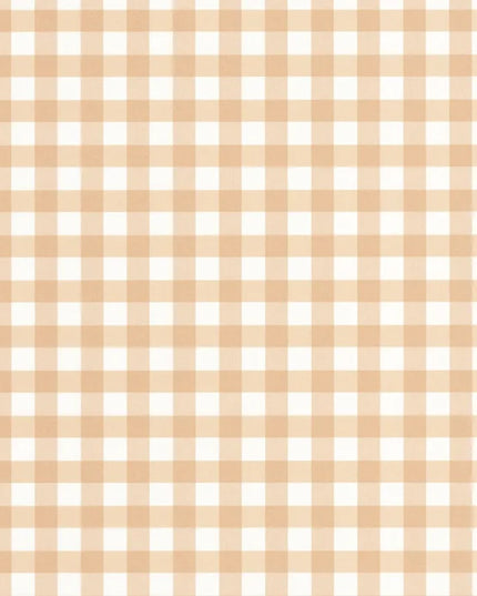 89261222 Casadeco Once Upon A Time 2 Vichy - Dit behang is uitgevoerd in een zacht beige-oranje geruit patroon op een witte achtergrond
