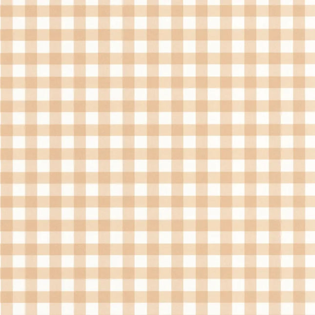 89261222 Casadeco Once Upon A Time 2 Vichy - Dit behang is uitgevoerd in een zacht beige-oranje geruit patroon op een witte achtergrond