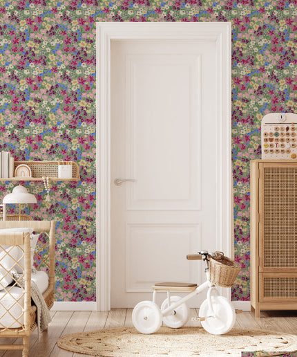 FLOFI-MIN-106 Annet Weelink Design Babykamer Bloemen Behang - Flower Field - Mint