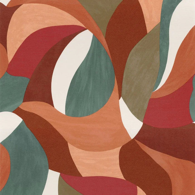 86200304 Casamance Terra Rossa Mandolra - Dit behang is een dynamische mix van warme oranje en rode tinten