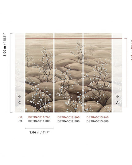 aangevuld met lichte beige accenten en delicate lichtblauwe bloemetjes.