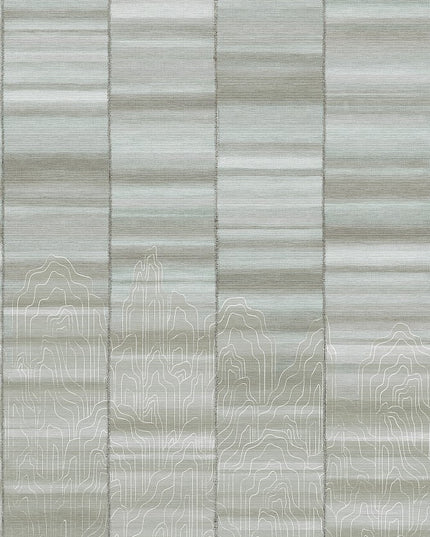 DGTRA8022-300 Masureel Traces Iwa Paneel B - Dit behang is een subtiele mix van verschillende grijstinten met lichte beige accenten en verfijnde witte lijndetails.